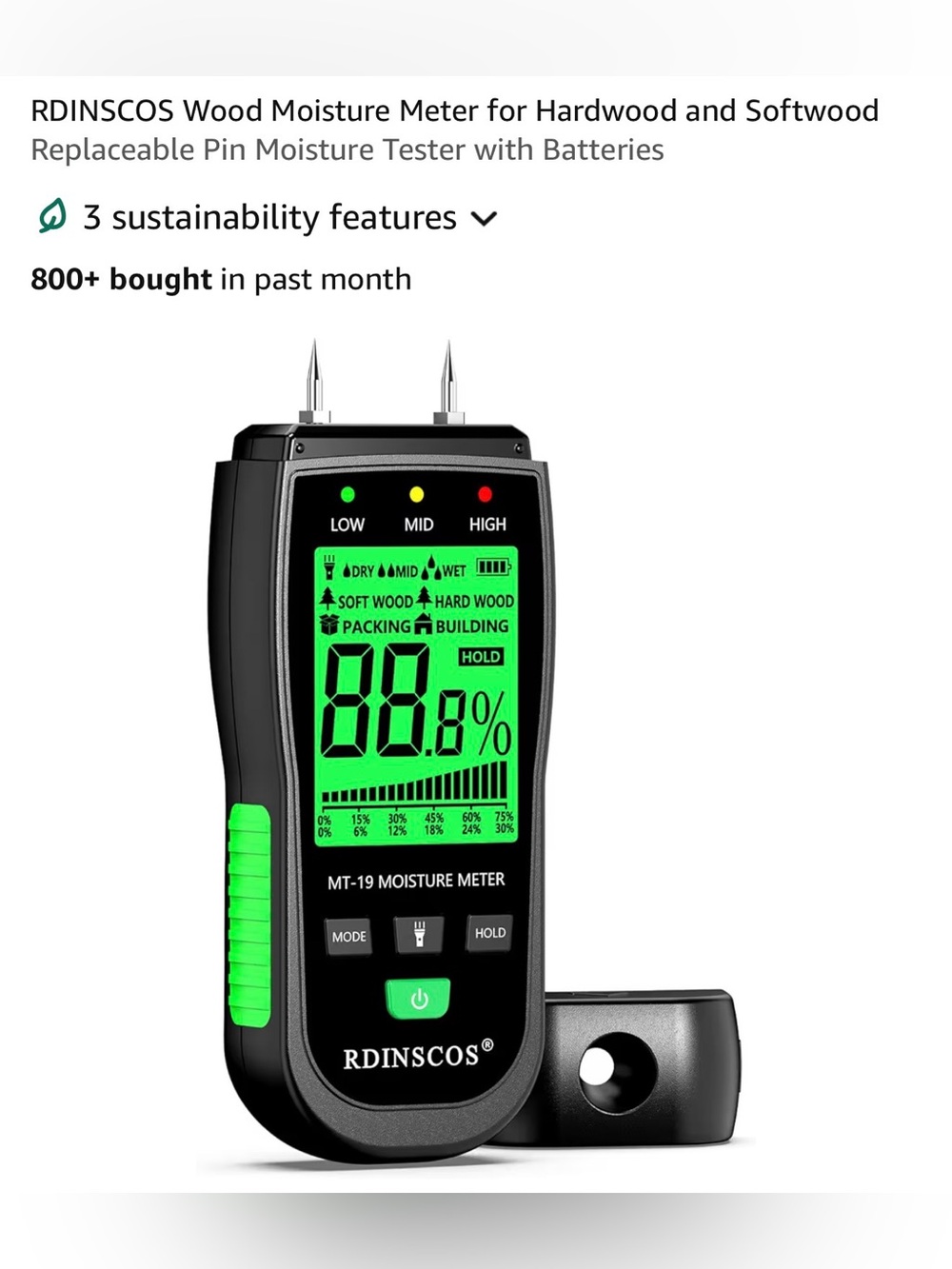 RDINSCOS MT-19 Digital Moisture Meter with Flashlight — NEW w/screen plastic